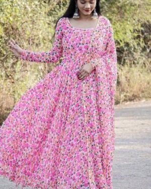 Women’s Floral Print Georgette Anarkali Gown with Dupatta Set