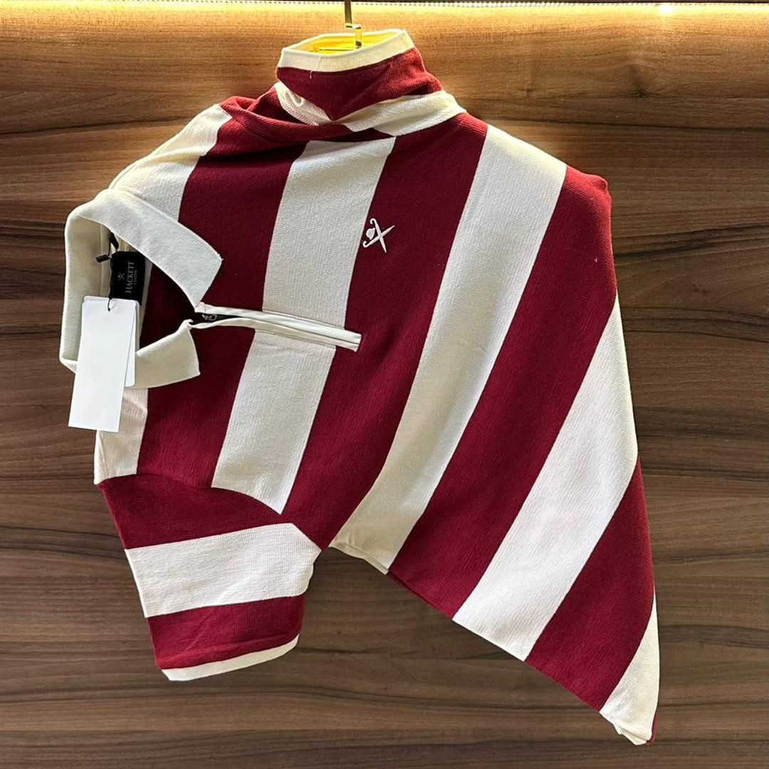 Hackett London Men’s Striped Quarter-Zip Polo T-Shirt
